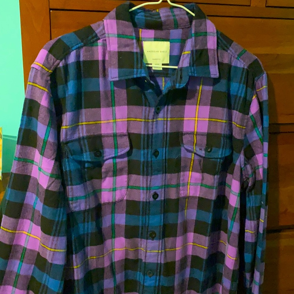 American Eagle Size M Purple+Blue Flannel Shirt